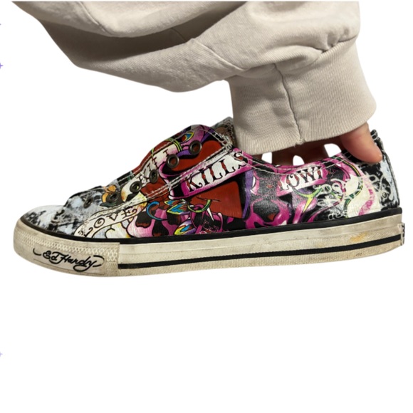 Ed Hardy - VINTAGE Y2K- Slip On Tattoo All-over Print Sneakers - SIZE 11💀❤️🔥✨ - Picture 2 of 9